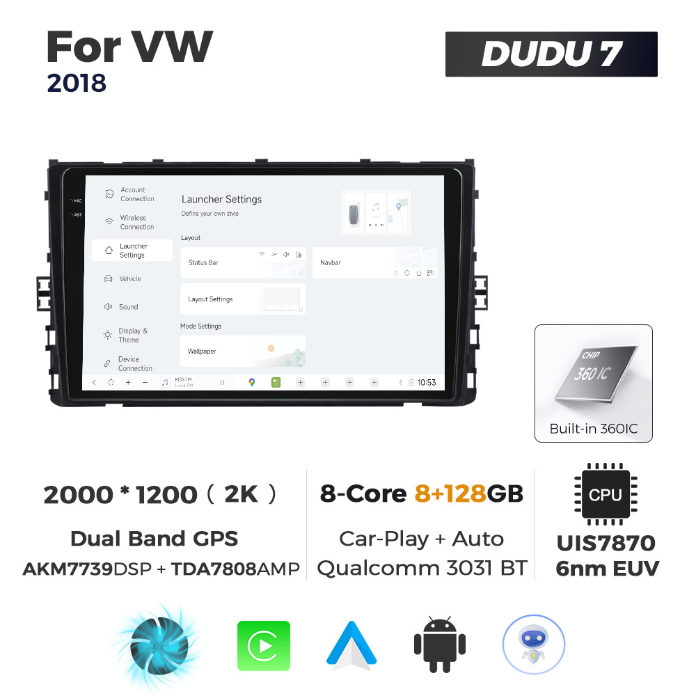 Navigatie Dedicata Volkswagen 2018+ DUDU7 9" 8GB RAM, 128GB ROM, Octacore, Ecran 2K, CarPlay&AndroidAuto, Android - imagine 2