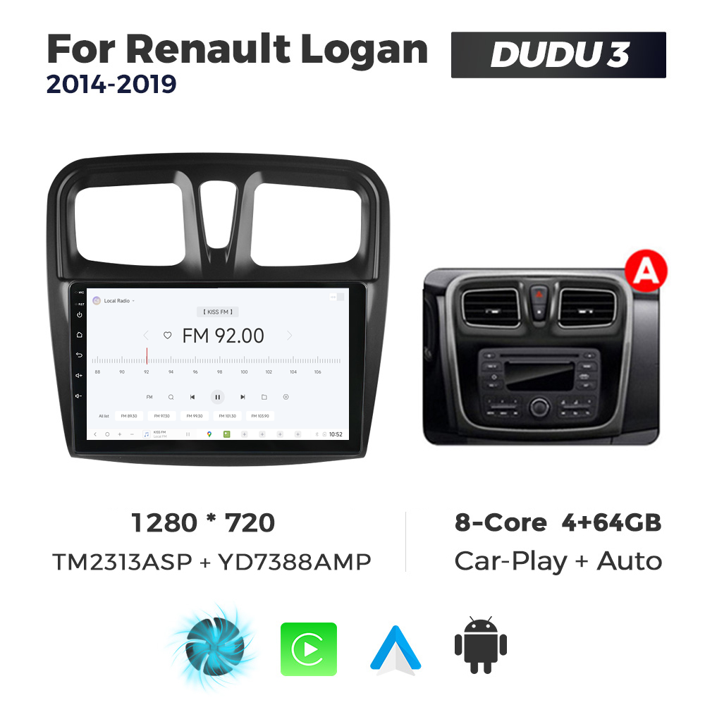 Navigatie Dedicata Renault Logan 2014-2019 Fante Patrate DUDU3 9" 4GB RAM, 64GB ROM, Octacore, Ecran HD, CarPlay&AndroidAuto, Android - imagine 3