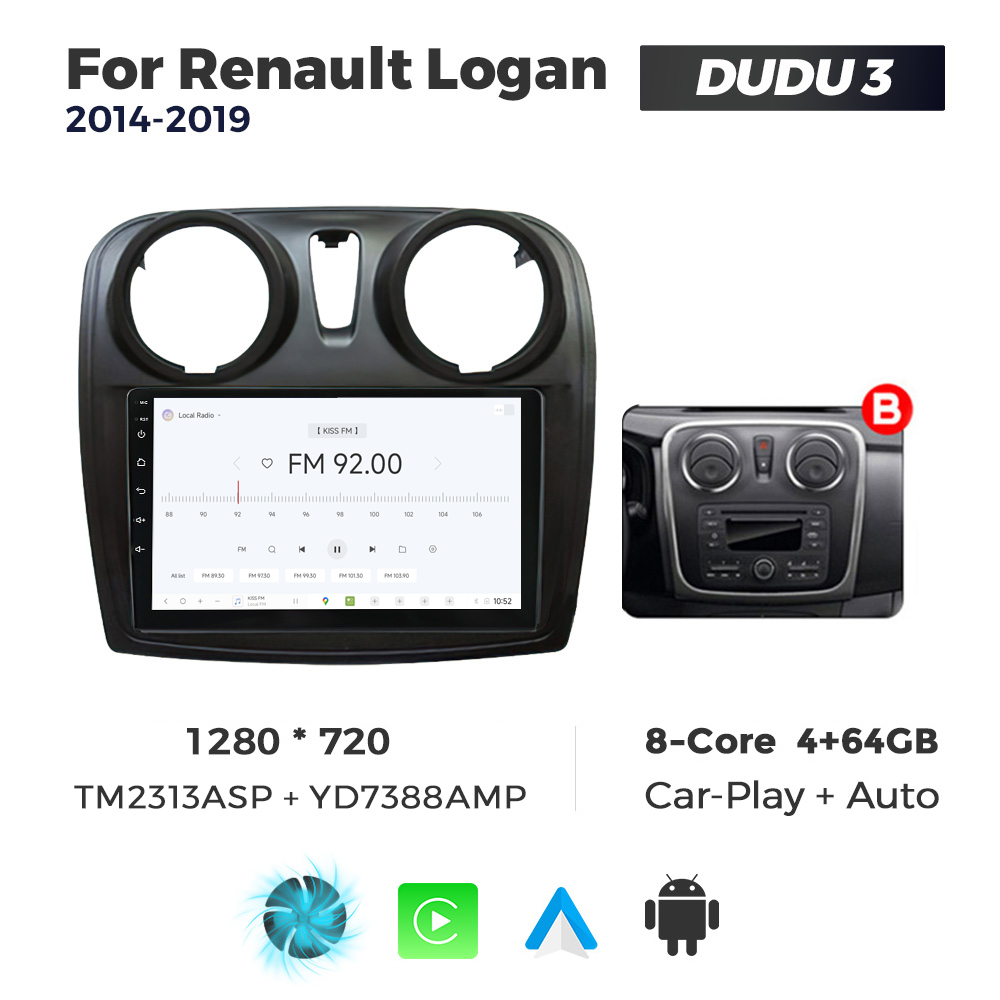 Navigatie Dedicata Renault Logan 2014-2019 Fante Rotunde DUDU3 9" 4GB RAM, 64GB ROM, Octacore, Ecran HD, CarPlay&AndroidAuto, Android - imagine 3