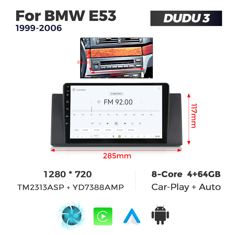 Navigatie Dedicata BMW X5 E53 1999-2006 DUDU3 9" 4GB RAM, 64GB ROM, Octacore, Ecran HD, CarPlay&AndroidAuto, Android - imagine 3