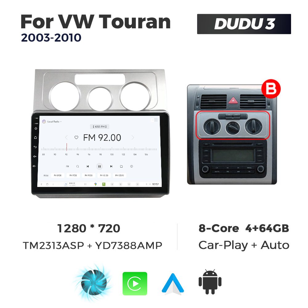 Navigatie Dedicata Volkswagen Touran 2003-2010 Gri DUDU3 10" 4GB RAM, 64GB ROM, Octacore, Ecran HD, CarPlay&AndroidAuto, Android - imagine 3