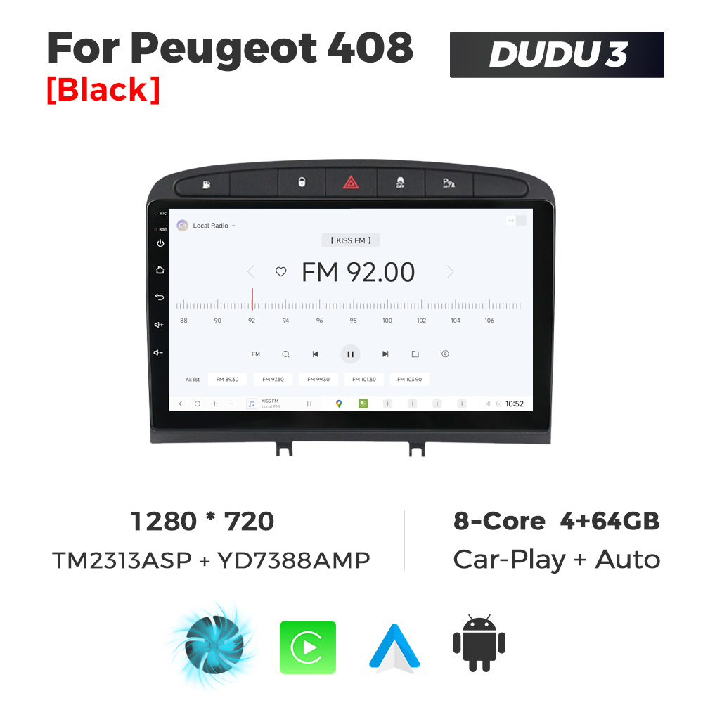 Navigatie Dedicata Peugeot 408 2001-2008 DUDU3 9" 4GB RAM, 64GB ROM, Octacore, Ecran HD, CarPlay&AndroidAuto, Android - imagine 3