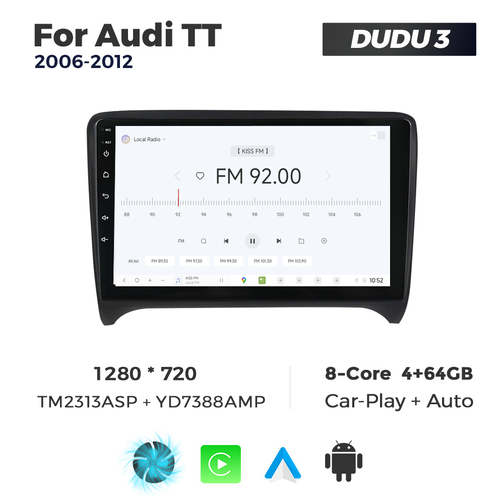 Navigatie Dedicata Audi TT 2006-2012 DUDU3 9" 4GB RAM, 64GB ROM, Octacore, Ecran HD, CarPlay&AndroidAuto, Android - imagine 3