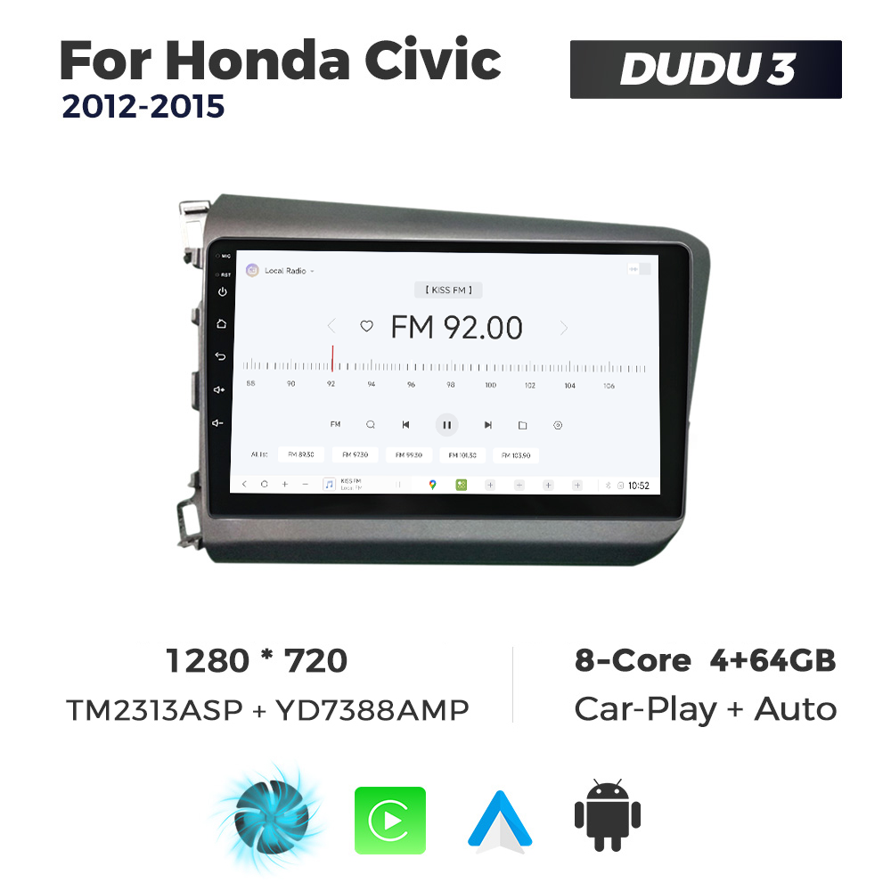 Navigatie Dedicata Honda Civic 2012-2015 DUDU3 9" 4GB RAM, 64GB ROM, Octacore, Ecran HD, CarPlay&AndroidAuto, Android - imagine 3