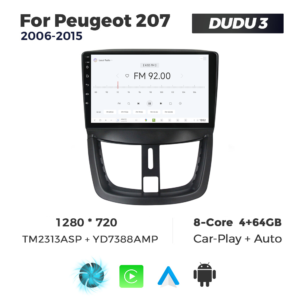 Navigatie Dedicata Peugeot 207 2006-2015 DUDU3 9" 4GB RAM, 64GB ROM, Octacore, Ecran HD, CarPlay&AndroidAuto, Android - imagine 3