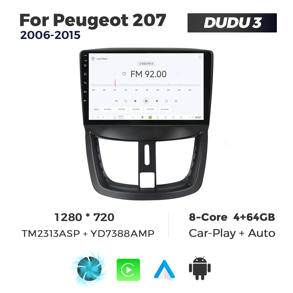 Navigatie Dedicata Peugeot 207 2006-2015 DUDU3 9" 4GB RAM, 64GB ROM, Octacore, Ecran HD, CarPlay&AndroidAuto, Android - imagine 3