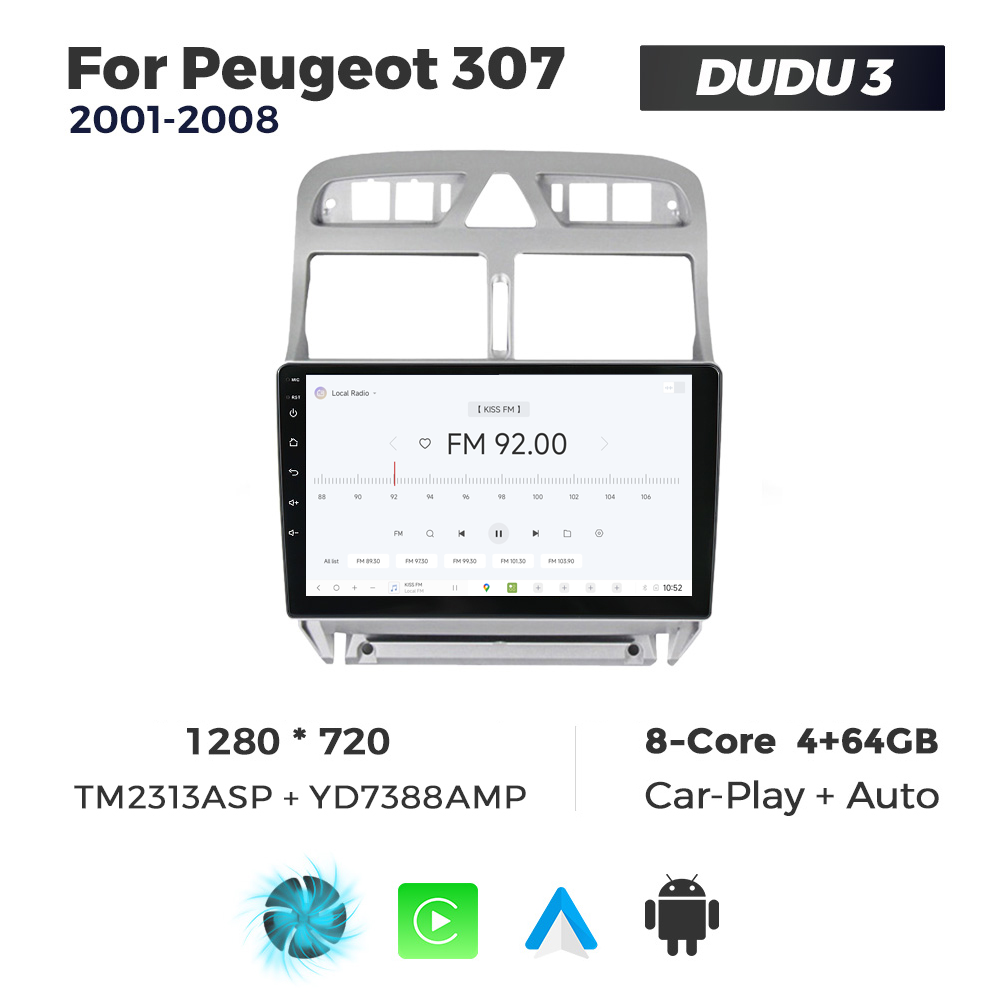 Navigatie Dedicata Peugeot 307 2001-2008 DUDU3 9" 4GB RAM, 64GB ROM, Octacore, Ecran HD, CarPlay&AndroidAuto, Android - imagine 3