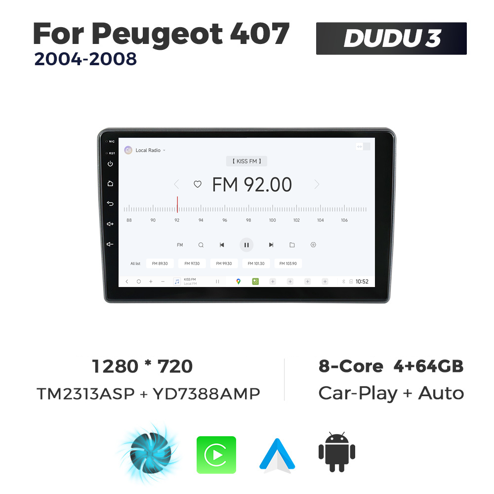 Navigatie Dedicata Peugeot 407 2004-2008 DUDU3 9" 4GB RAM, 64GB ROM, Octacore, Ecran HD, CarPlay&AndroidAuto, Android - imagine 3