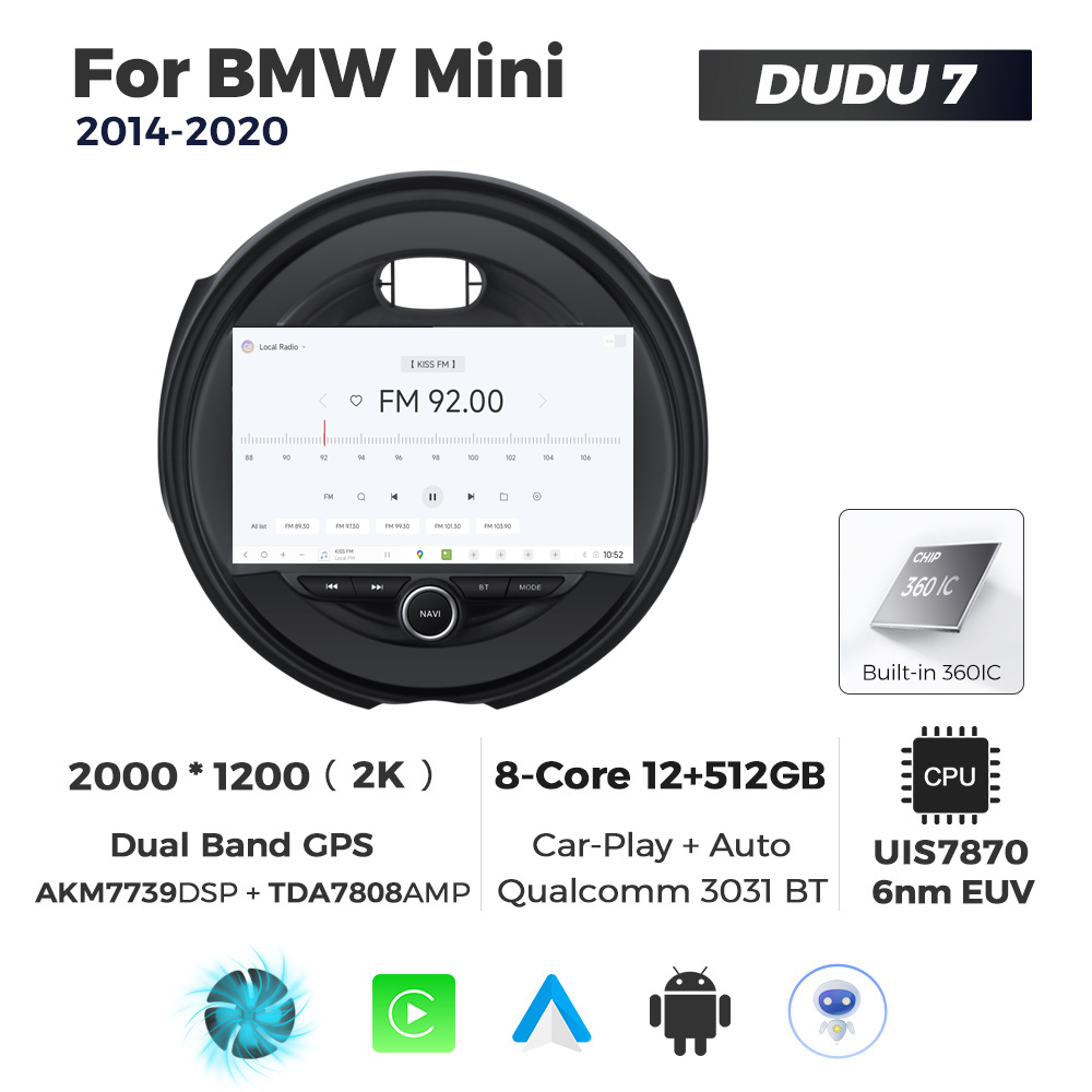 Navigatie Dedicata BMW MINI 2014-2020 DUDU7 9" 12GB RAM, 512GB ROM, Octacore, Ecran 2K, CarPlay&AndroidAuto, Android - imagine 3