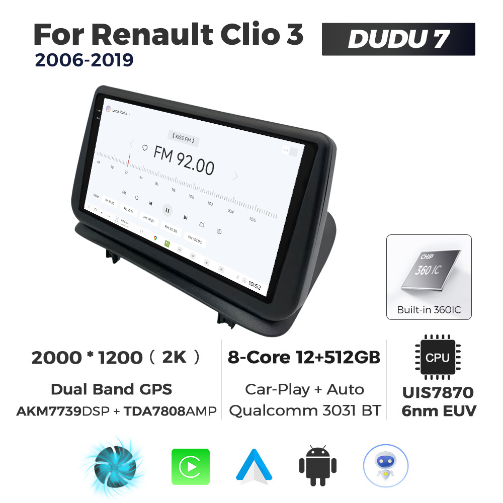 Navigatie Dedicata Renault Clio 3 2006-2019 DUDU7 9" 12GB RAM, 512GB ROM, Octacore, Ecran 2K, CarPlay&AndroidAuto, Android - imagine 3