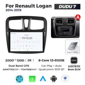 Navigatie Dedicata Renault Logan 2014-2019 Fante Patrate DUDU7 9" 12GB RAM, 512GB ROM, Octacore, Ecran 2K, CarPlay&AndroidAuto, Android - imagine 3