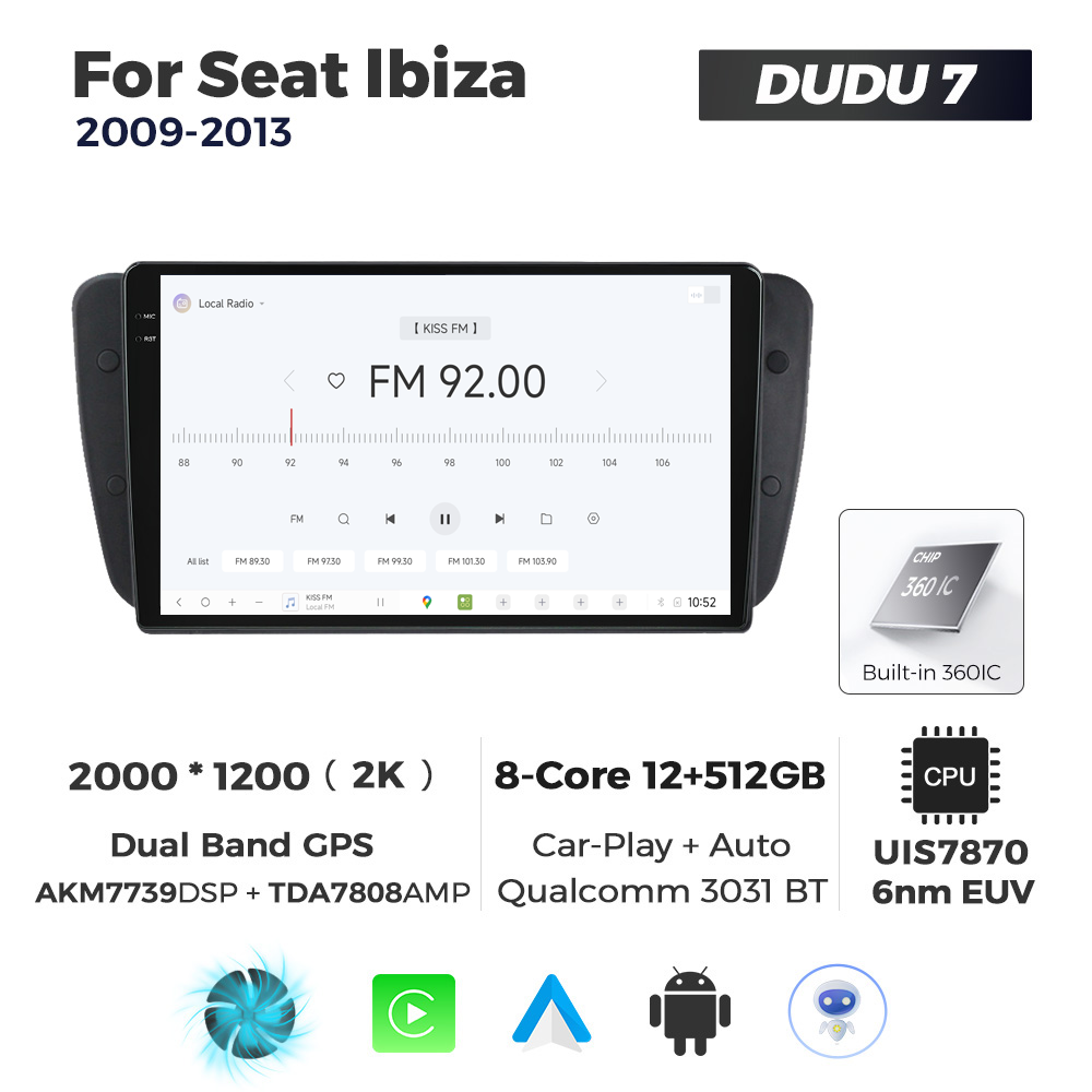 Navigatie Dedicata Seat Ibiza 2009-2013 DUDU7 9" 12GB RAM, 512GB ROM, Octacore, Ecran 2K, CarPlay&AndroidAuto, Android - imagine 3