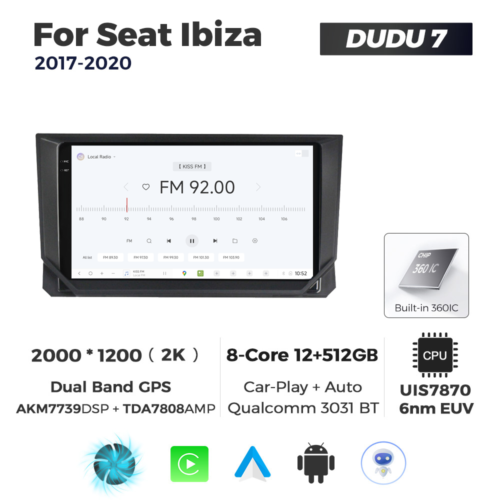 Navigatie Dedicata Seat Ibiza 2017-2020 DUDU7 9" 12GB RAM, 512GB ROM, Octacore, Ecran 2K, CarPlay&AndroidAuto, Android - imagine 3