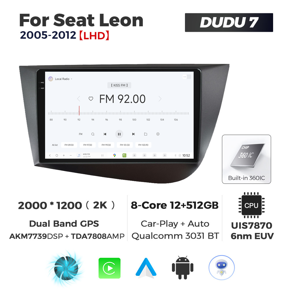 Navigatie Dedicata Seat Leon 2005-2012 DUDU7 9" 12GB RAM, 512GB ROM, Octacore, Ecran 2K, CarPlay&AndroidAuto, Android - imagine 3