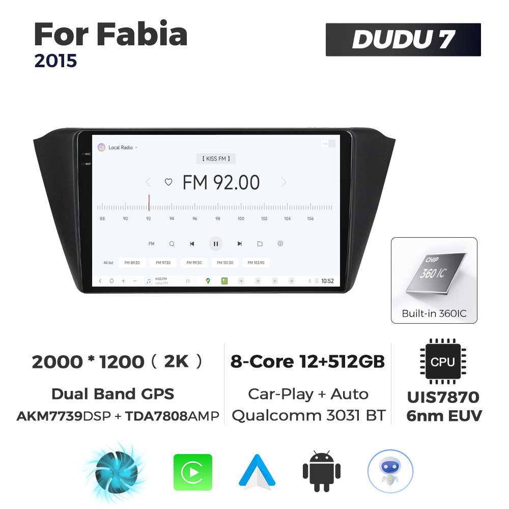 Navigatie Dedicata Skoda Fabia 2015 DUDU7 9" 12GB RAM, 512GB ROM, Octacore, Ecran 2K, CarPlay&AndroidAuto, Android - imagine 3