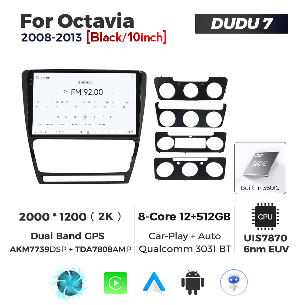 Navigatie Dedicata Skoda Octavia 2004-2013 Negru DUDU7 9" 12GB RAM, 512GB ROM, Octacore, Ecran 2K, CarPlay&AndroidAuto, Android - imagine 3