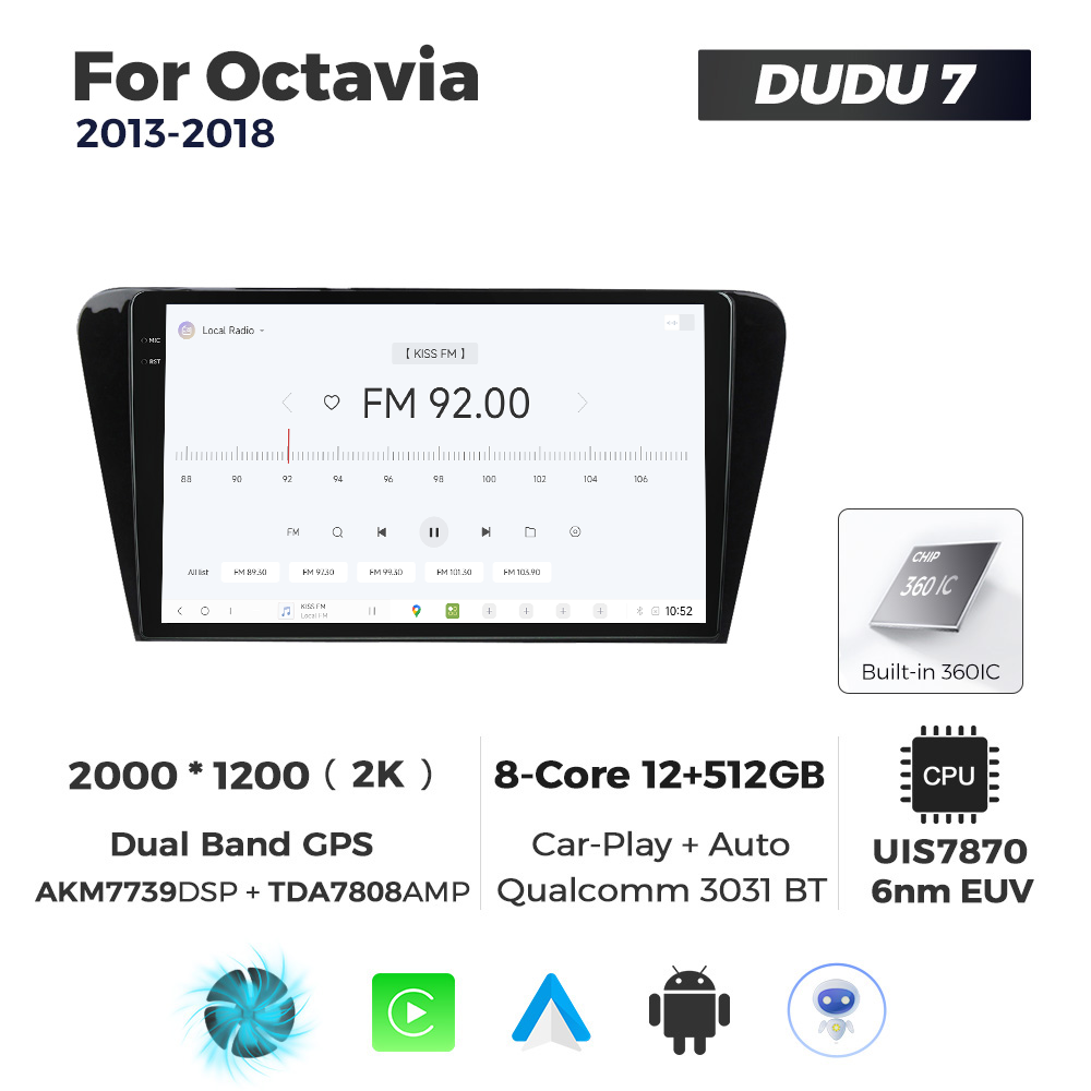 Navigatie Dedicata Skoda Octavia 2013-2018 DUDU7 9" 12GB RAM, 512GB ROM, Octacore, Ecran 2K, CarPlay&AndroidAuto, Android - imagine 3