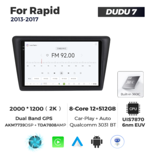 Navigatie Dedicata Skoda Rapid 2013-2017 DUDU7 9" 12GB RAM, 512GB ROM, Octacore, Ecran 2K, CarPlay&AndroidAuto, Android - imagine 3
