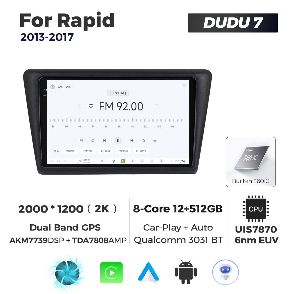 Navigatie Dedicata Skoda Rapid 2013-2017 DUDU7 9" 12GB RAM, 512GB ROM, Octacore, Ecran 2K, CarPlay&AndroidAuto, Android - imagine 3