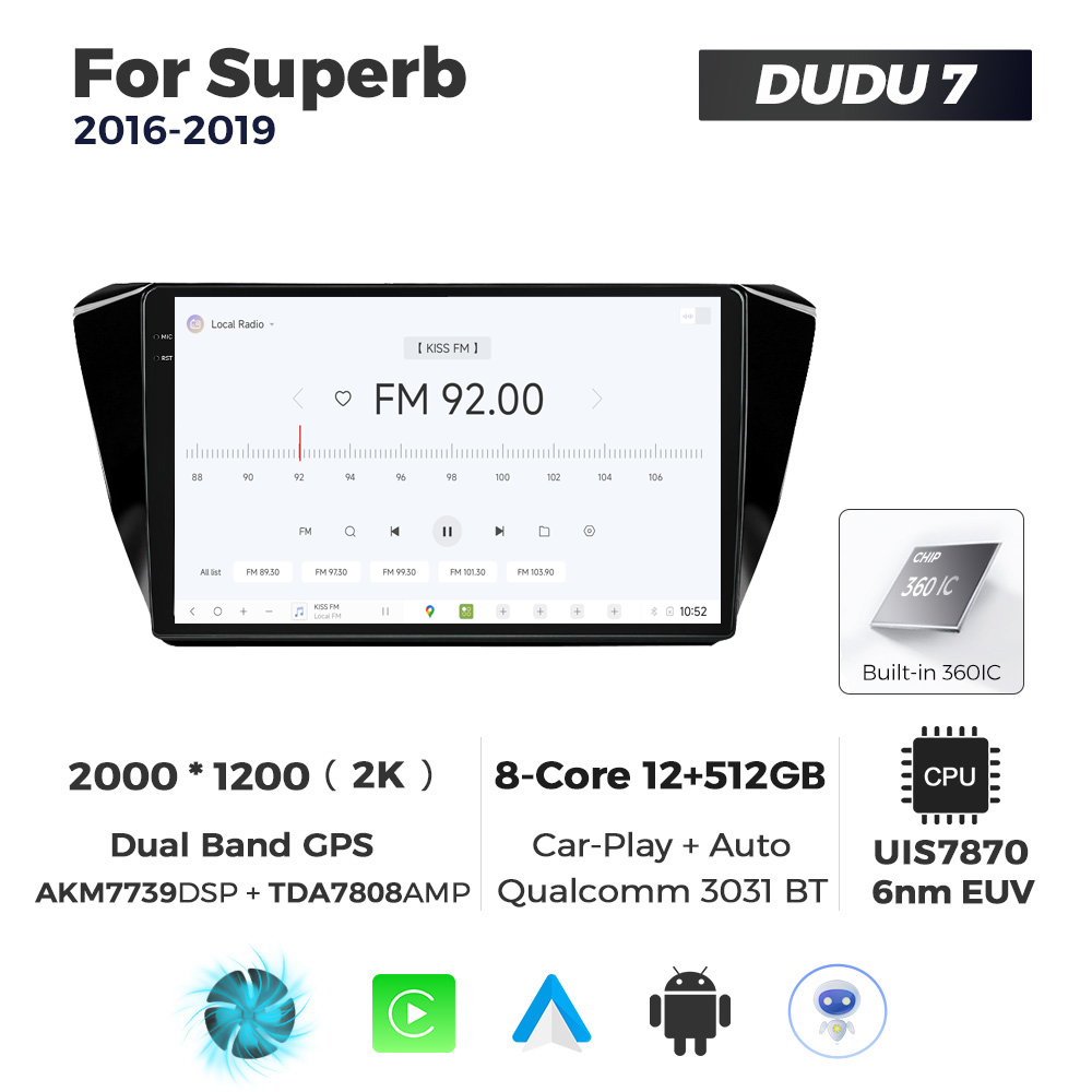 Navigatie Dedicata Skoda Superb 2016-2019 DUDU7 9" 12GB RAM, 512GB ROM, Octacore, Ecran 2K, CarPlay&AndroidAuto, Android - imagine 3