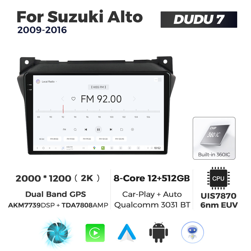 Navigatie Dedicata Suzuki Alto 2009-2016 DUDU7 9" 12GB RAM, 512GB ROM, Octacore, Ecran 2K, CarPlay&AndroidAuto, Android - imagine 3