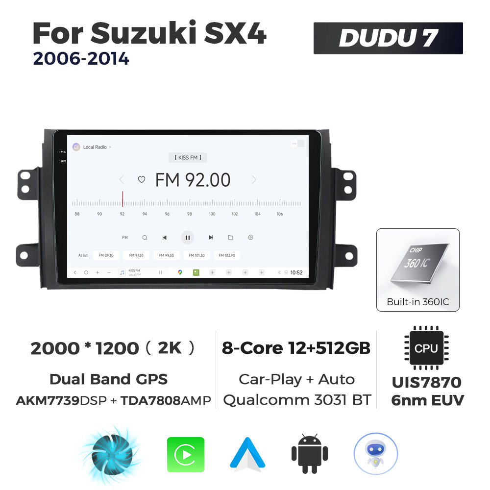 Navigatie Dedicata Suzuki SX4 2006-2014 DUDU7 9" 12GB RAM, 512GB ROM, Octacore, Ecran 2K, CarPlay&AndroidAuto, Android - imagine 3