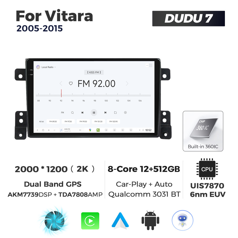 Navigatie Dedicata Suzuki Vitara 2005-2015 DUDU7 9" 12GB RAM, 512GB ROM, Octacore, Ecran 2K, CarPlay&AndroidAuto, Android - imagine 3