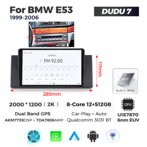 Navigatie Dedicata BMW X5 E53 1999-2006 DUDU7 9" 12GB RAM, 512GB ROM, Octacore, Ecran 2K, CarPlay&AndroidAuto, Android - imagine 3