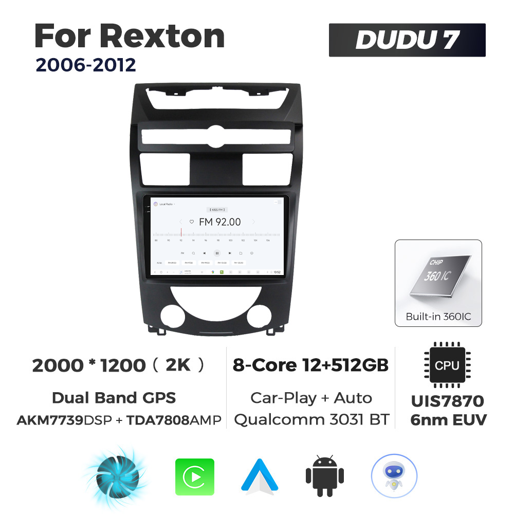 Navigatie Dedicata SsangYong Rexton 2006-2012 DUDU7 9" 12GB RAM, 512GB ROM, Octacore, Ecran 2K, CarPlay&AndroidAuto, Android - imagine 3