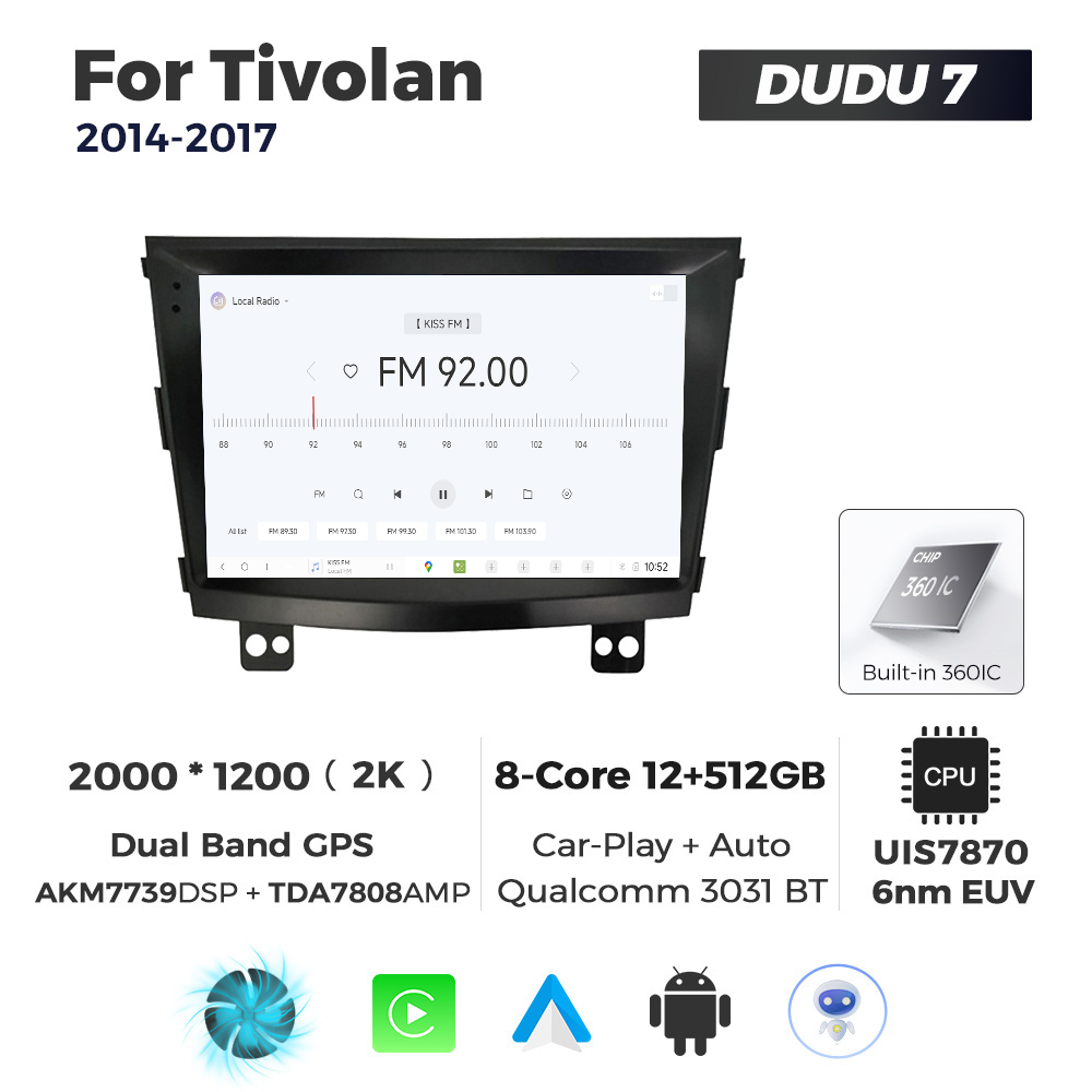 Navigatie Dedicata SsangYong Tivolan 2014-2017 DUDU7 9" 12GB RAM, 512GB ROM, Octacore, Ecran 2K, CarPlay&AndroidAuto, Android - imagine 3