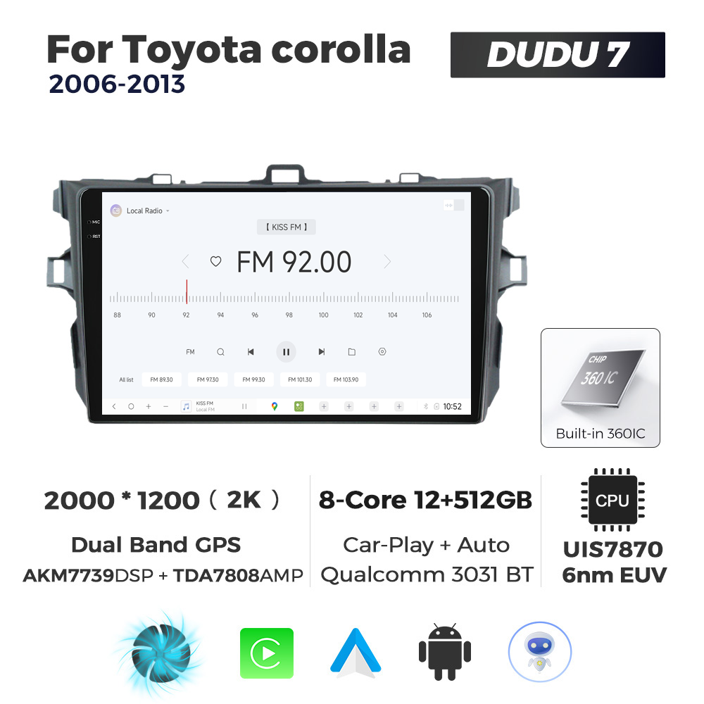 Navigatie Dedicata Toyota Corolla 2006-2013 DUDU7 9" 12GB RAM, 512GB ROM, Octacore, Ecran 2K, CarPlay&AndroidAuto, Android - imagine 3