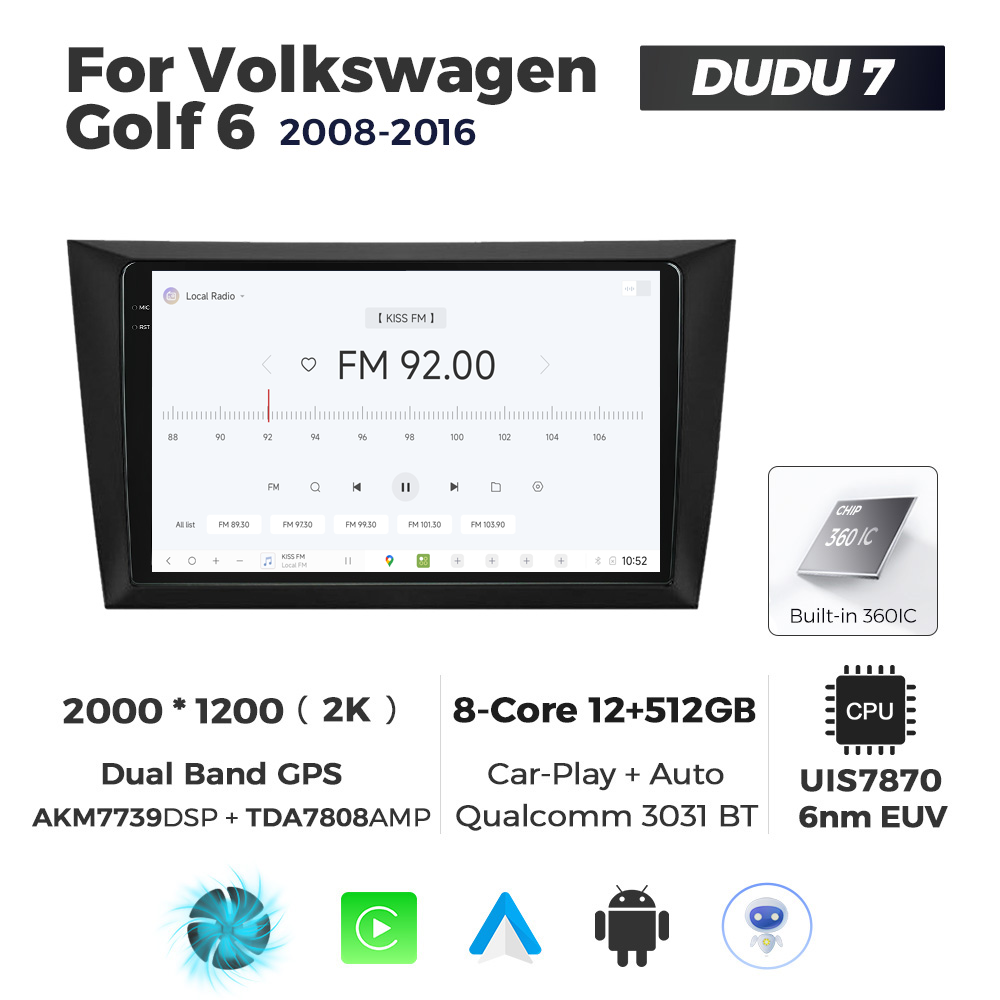 Navigatie Dedicata Volkswagen Golf 6 2008-2016 DUDU7 9" 12GB RAM, 512GB ROM, Octacore, Ecran 2K, CarPlay&AndroidAuto, Android - imagine 3