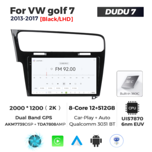 Navigatie Dedicata Volkswagen Golf 7 Negru 2013-2017 DUDU7 9" 12GB RAM, 512GB ROM, Octacore, Ecran 2K, CarPlay&AndroidAuto, Android - imagine 3