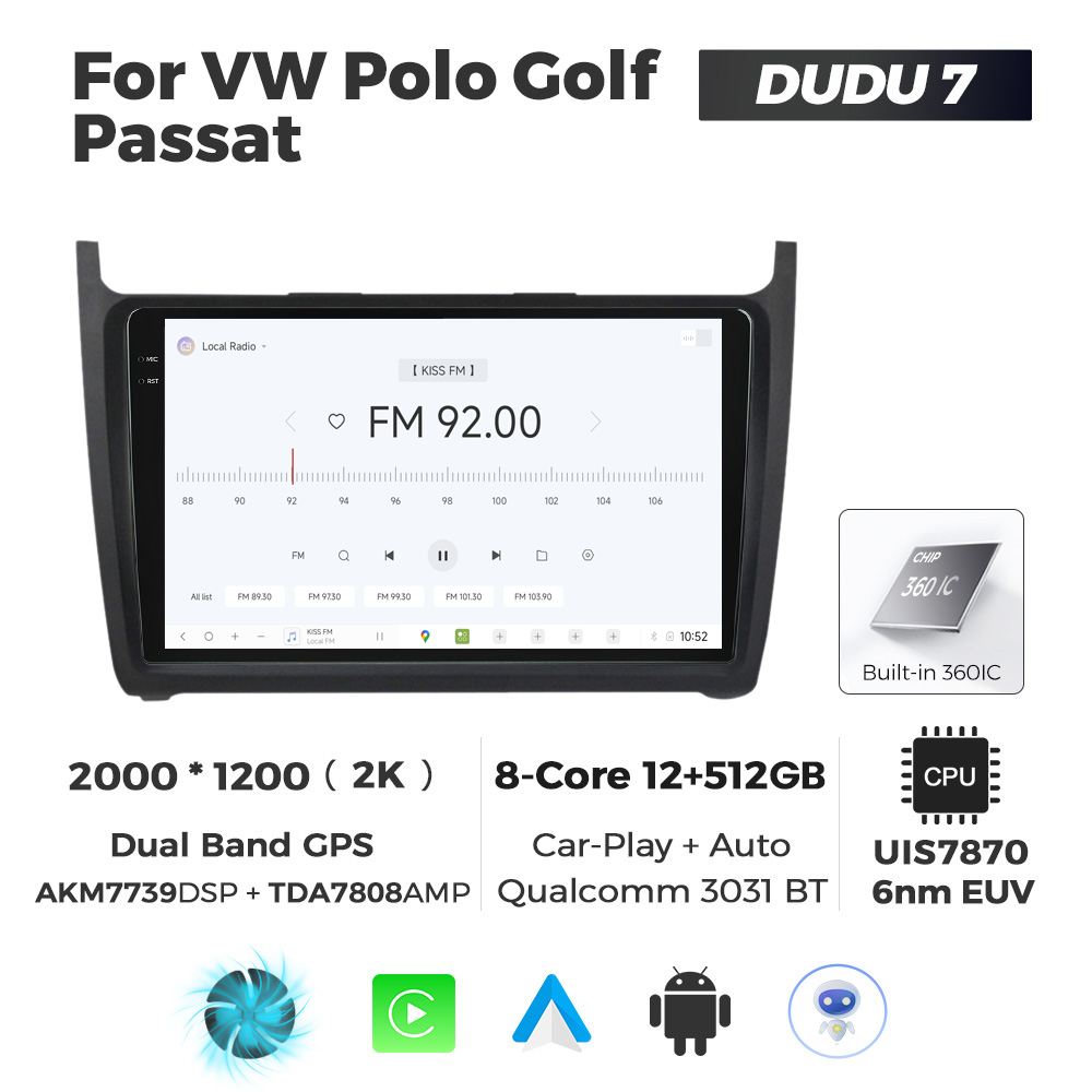 Navigatie Dedicata Volkswagen Polo 2009-2017 DUDU7 9" 12GB RAM, 512GB ROM, Octacore, Ecran 2K, CarPlay&AndroidAuto, Android - imagine 3
