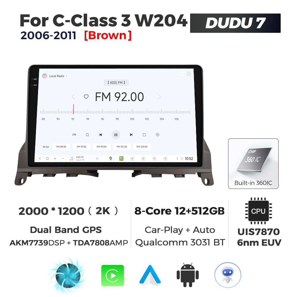 Navigatie Dedicata Benz C-Class 3 W204 2006-2011 DUDU7 9" 12GB RAM, 512GB ROM, Octacore, Ecran 2K, CarPlay&AndroidAuto, Android - imagine 3