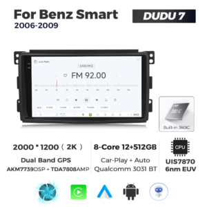Navigatie Dedicata Benz Smart 2006-2009 DUDU7 9" 12GB RAM, 512GB ROM, Octacore, Ecran 2K, CarPlay&AndroidAuto, Android - imagine 3