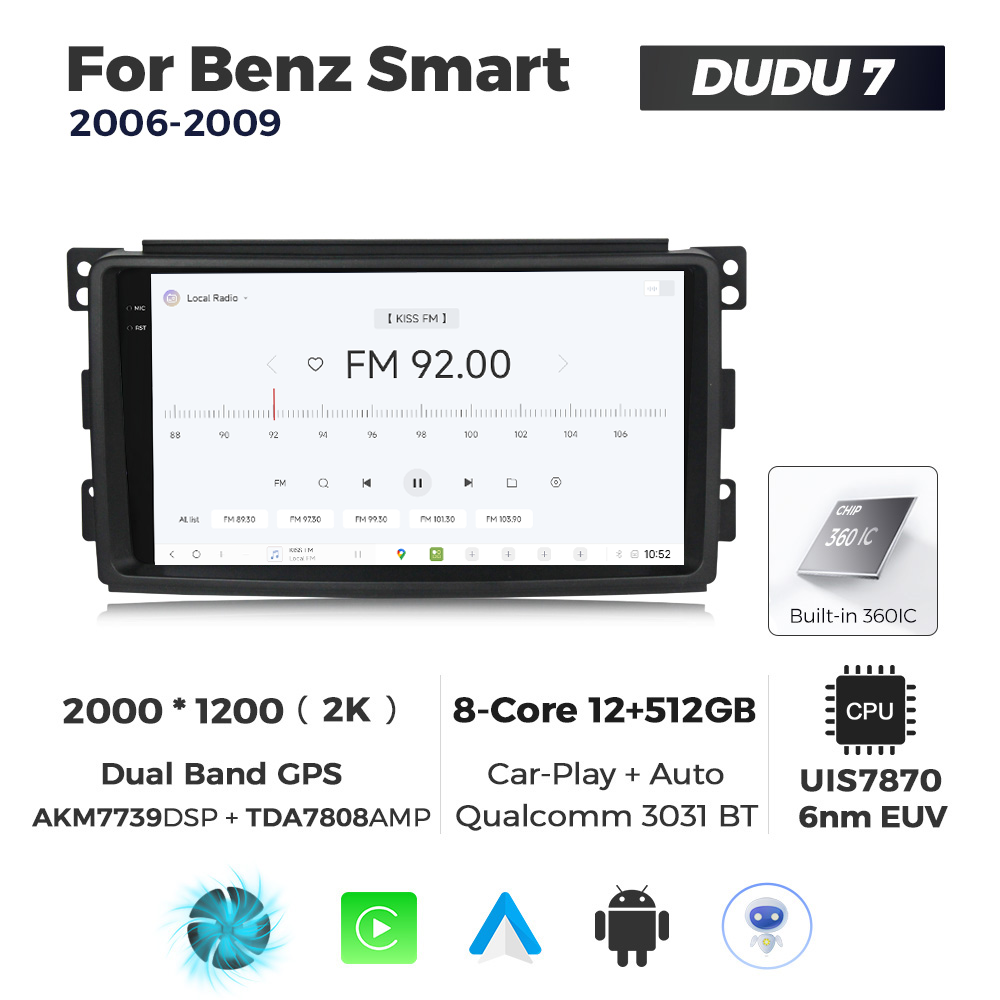 Navigatie Dedicata Benz Smart 2006-2009 DUDU7 9" 12GB RAM, 512GB ROM, Octacore, Ecran 2K, CarPlay&AndroidAuto, Android - imagine 3