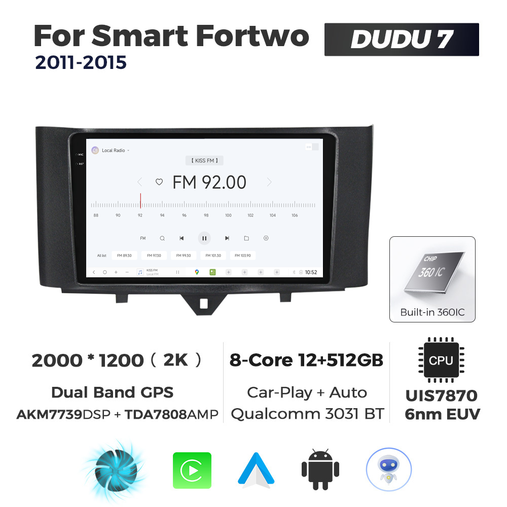 Navigatie Dedicata Benz Smart Fortwo 2011-2015 DUDU7 9" 12GB RAM, 512GB ROM, Octacore, Ecran 2K, CarPlay&AndroidAuto, Android - imagine 3