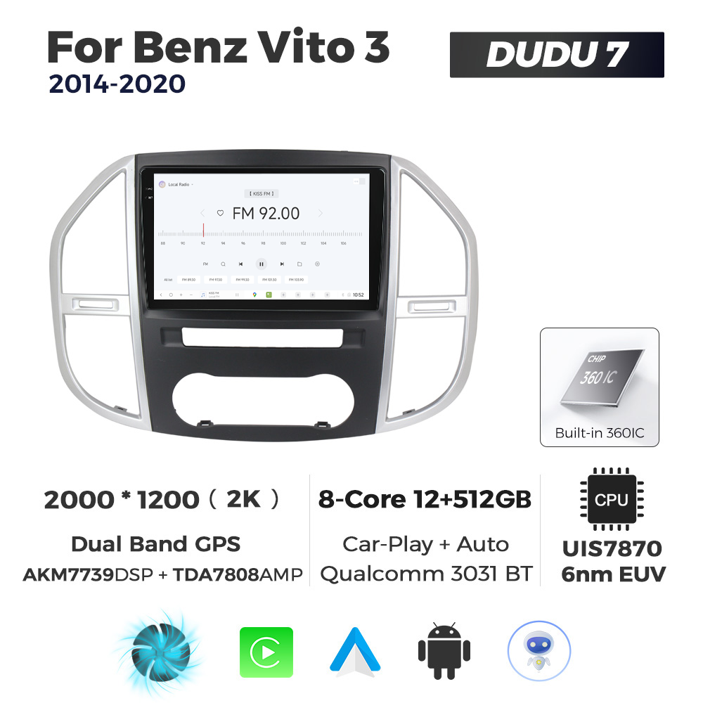 Navigatie Dedicata Benz Vito 3 2014-2020 DUDU7 9" 12GB RAM, 512GB ROM, Octacore, Ecran 2K, CarPlay&AndroidAuto, Android - imagine 3