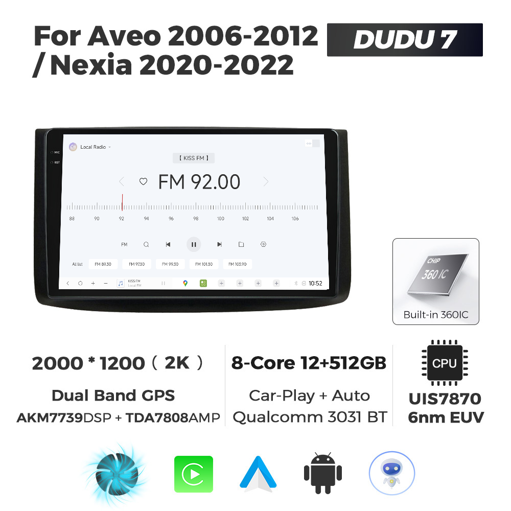 Navigatie Dedicata Chevrolet Aveo 2006-2012 DUDU7 9" 12GB RAM, 512GB ROM, Octacore, Ecran 2K, CarPlay&AndroidAuto, Android - imagine 3