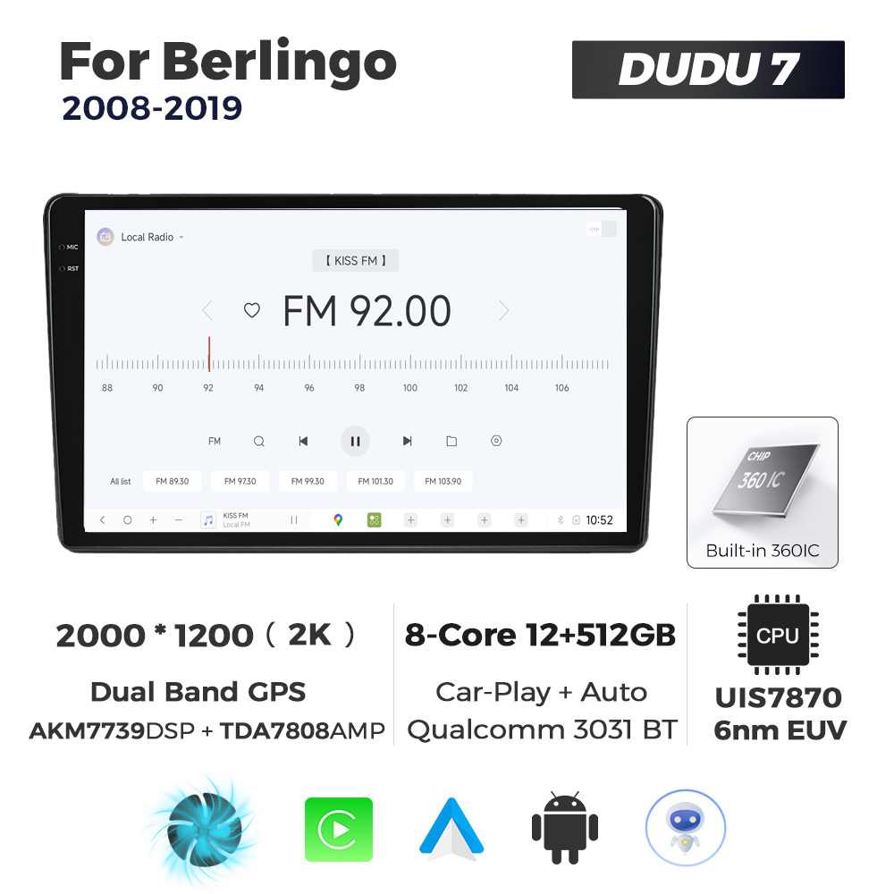 Navigatie Dedicata Citroen Berlingo 2008-2019 DUDU7 9" 12GB RAM, 512GB ROM, Octacore, Ecran 2K, CarPlay&AndroidAuto, Android - imagine 3