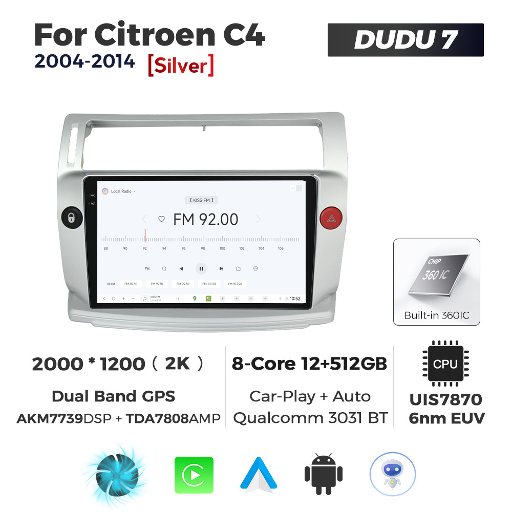 Navigatie Dedicata Citroen C4 2004-2014 DUDU7 9" 12GB RAM, 512GB ROM, Octacore, Ecran 2K, CarPlay&AndroidAuto, Android - imagine 3