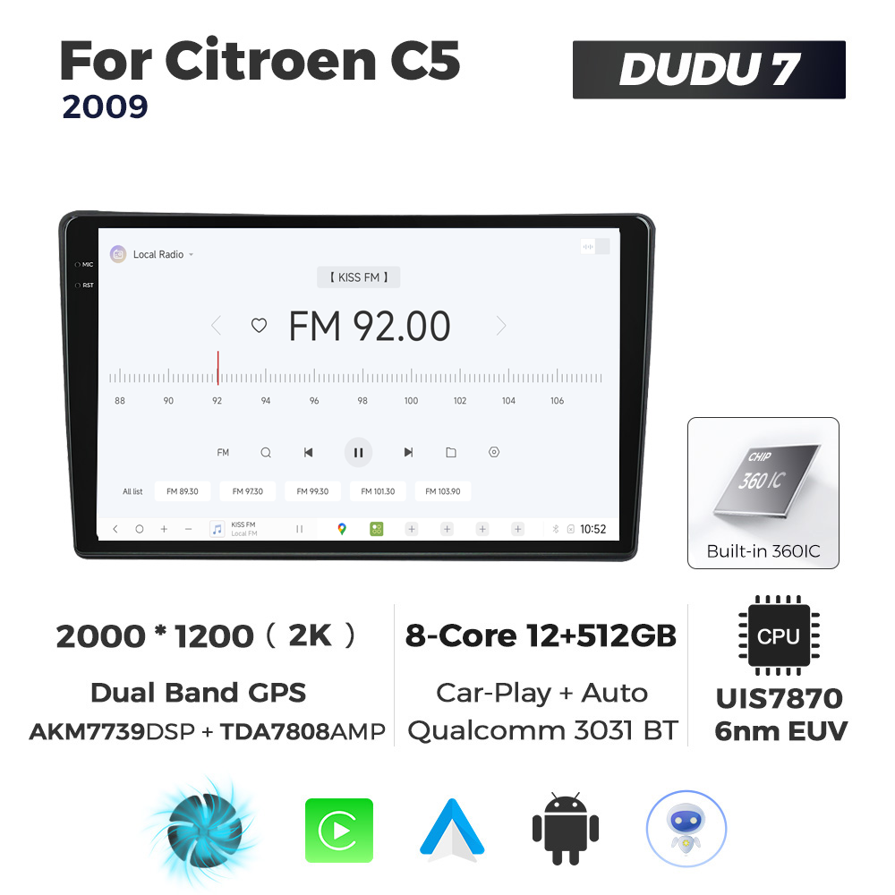 Navigatie Dedicata Citroen C5 DUDU7 9" 12GB RAM, 512GB ROM, Octacore, Ecran 2K, CarPlay&AndroidAuto, Android - imagine 3