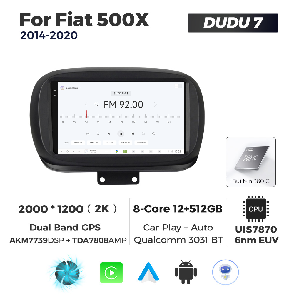 Navigatie Dedicata Fiat 500X 2014-2020 DUDU7 9" 12GB RAM, 512GB ROM, Octacore, Ecran 2K, CarPlay&AndroidAuto, Android - imagine 3