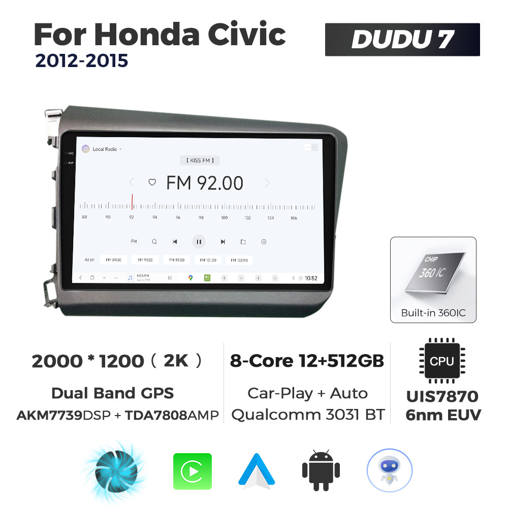 Navigatie Dedicata Honda Civic 2012-2015 DUDU7 9" 12GB RAM, 512GB ROM, Octacore, Ecran 2K, CarPlay&AndroidAuto, Android - imagine 3