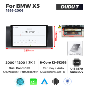 Navigatie Dedicata BMW E39 1999-2006 DUDU7 9" 12GB RAM, 512GB ROM, Octacore, Ecran 2K, CarPlay&AndroidAuto, Android - imagine 3