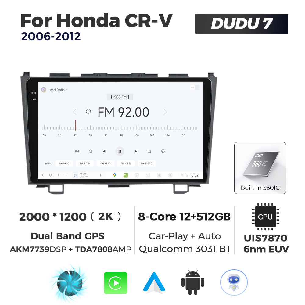Navigatie Dedicata Honda CRV 2006-2012 DUDU7 9" 12GB RAM, 512GB ROM, Octacore, Ecran 2K, CarPlay&AndroidAuto, Android - imagine 3