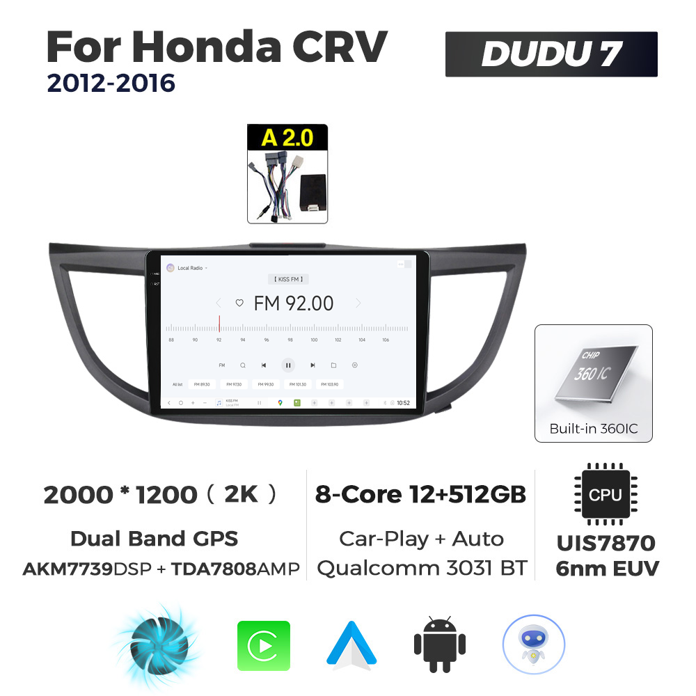 Navigatie Dedicata Honda CRV 2012-2016 DUDU7 9" 12GB RAM, 512GB ROM, Octacore, Ecran 2K, CarPlay&AndroidAuto, Android - imagine 3