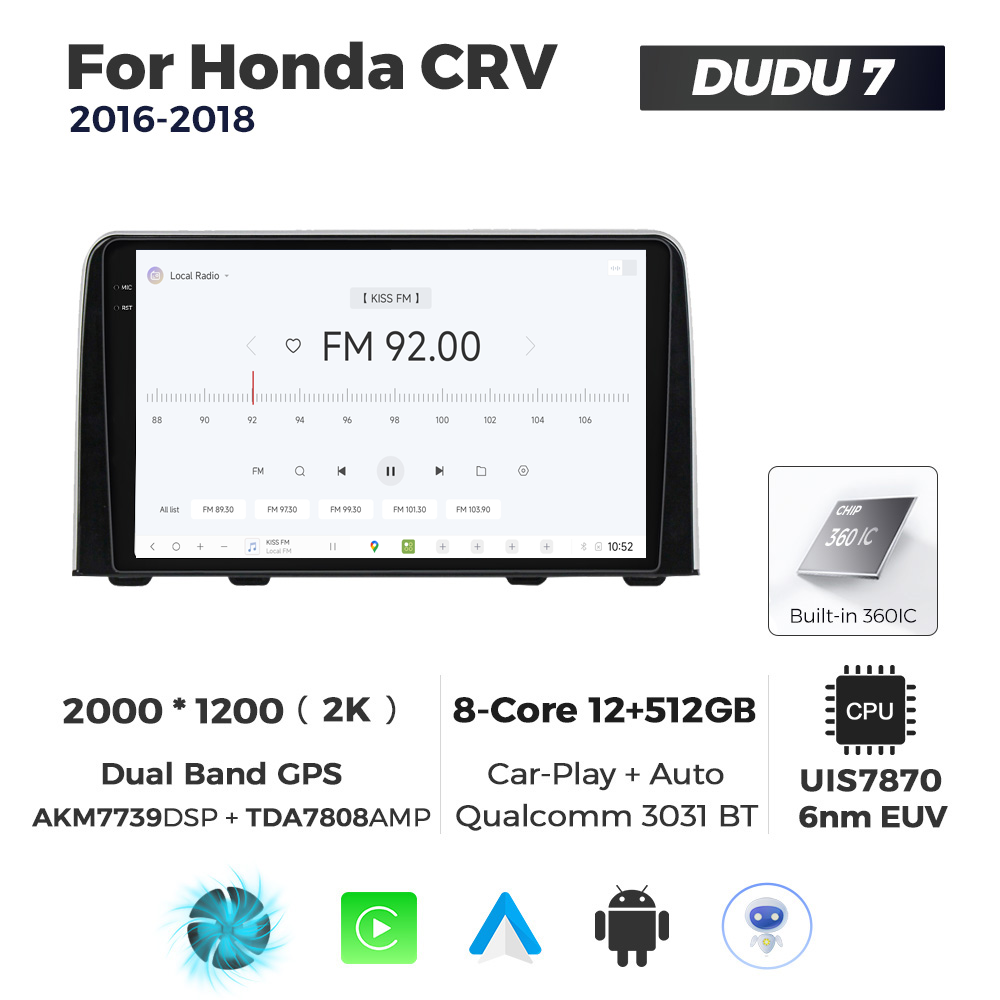 Navigatie Dedicata Honda CRV 2016-2018 DUDU7 9" 12GB RAM, 512GB ROM, Octacore, Ecran 2K, CarPlay&AndroidAuto, Android - imagine 3