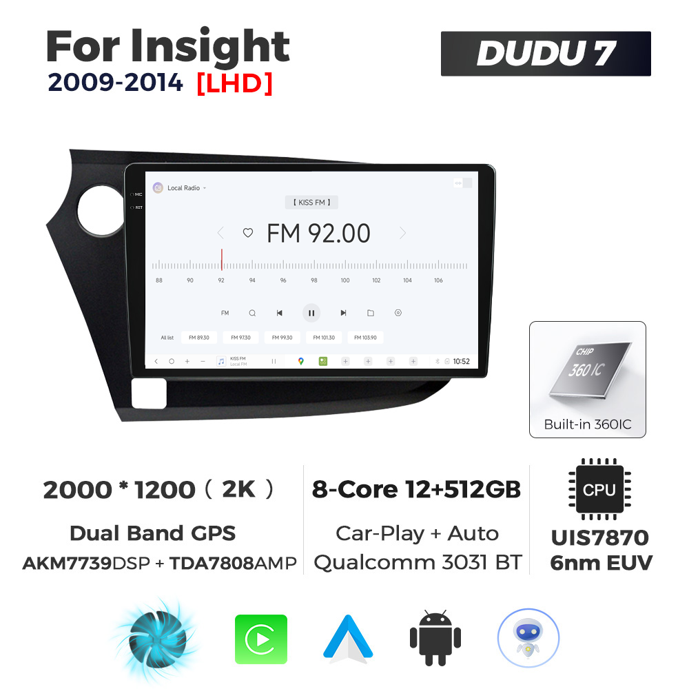 Navigatie Dedicata Honda Insight 2009-2014 DUDU7 9" 12GB RAM, 512GB ROM, Octacore, Ecran 2K, CarPlay&AndroidAuto, Android - imagine 3